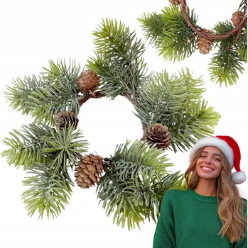 Vánoční dekorace VÁNOČNÍ VĚNEC ZELENÝ S ŠIŠKAMI DEKORACE 24 CM