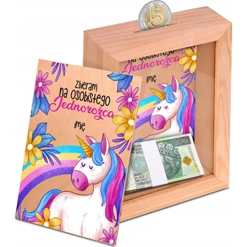 Pokladnička Dřevěná Pokladnička S Okénkem NA OSOBNÍHO JEDNOROŽCE JMÉNO DÍTĚTE