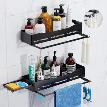 Drátěná police Koupelnová polička samolepicí organizér do sprchy 2ks černá matná