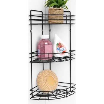 Koupelnový nábytek Rohová koupelnová police Galicja černá matná, 3-patrová