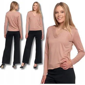 Dámská košile DÁMSKÁ HALENKA VISKÓZA S DLOUHÝM RUKÁVEM KLASICKÁ MORAJ VÝSTŘIH DO V BÉŽOVÁ L