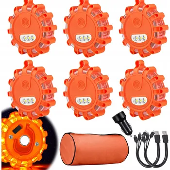 Autoelektronika 6 Ks Výstražné otočné LED světlo, maják, 9 režimů blikání, USB