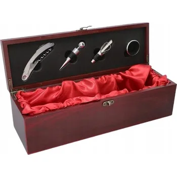 Stojan na víno Dřevěná Krabička na Víno s Příslušenstvím - Elegantní Sada na Víno