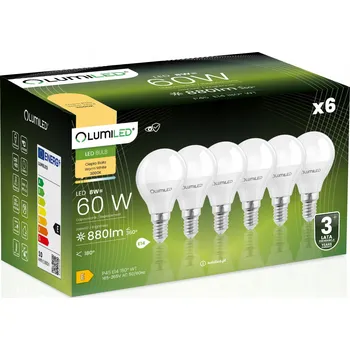 Žárovka 6x LED žárovka E14 Kulka P45 8W = 60W 880lm 3000K Teplá bílá 180° LUMILED