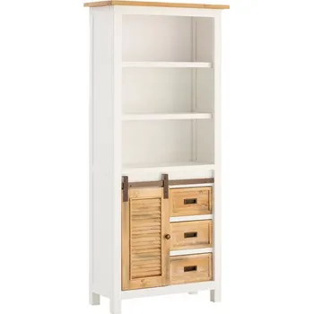 Koupelnový nábytek Masivní vysoká skříňka do koupelny Capera z borovice a MDF, lakovaná, bílá a hnědá – 80×35×180 cm