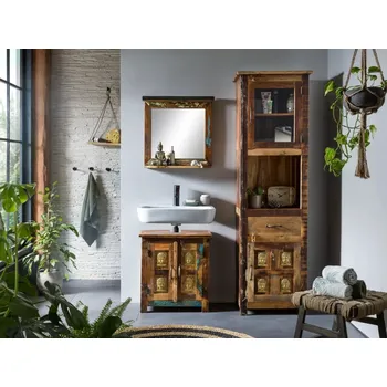 Koupelnový nábytek Masivní koupelnová sada Sumana z recyklovaného dřeva, lakovaná, hnědá