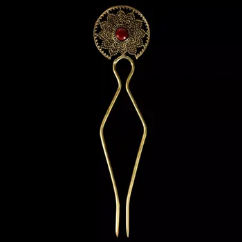 Ozdoba do vlasů Mosazná jehlice do vlasů Jivika Karneol, Sittar.cz POSLEDNÍ KUS!
