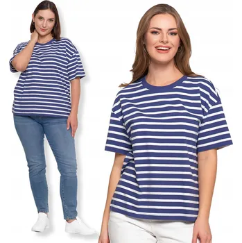 Dámské tričko s krátkým rukávem, bavlněné, pruhované, volné a pohodlné MORAJ S