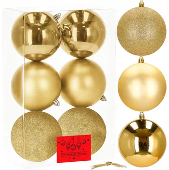 Vánoční dekorace VÁNOČNÍ BAŇKY NA STROMEČEK VELKÝ SET 6 Ks 11cm OZDOBY NEROZBITNÉ ZLATÉ