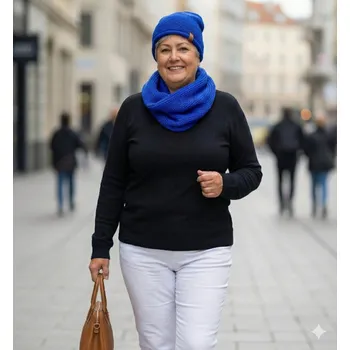 Čepice Dámský pletený set královsky modrý