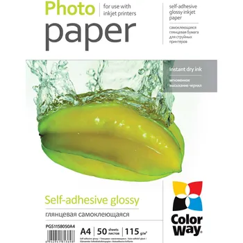 Kancelářský papír Fotografický papír ColorWay lesklý samolepicí 115–80 g/m2, A4 50 listů