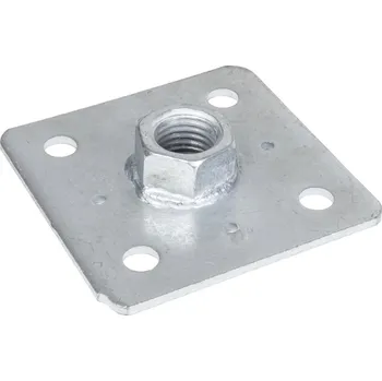 Tesařské kování Deska s maticí k patce pilíře, M16 80x80x4mm, Zn