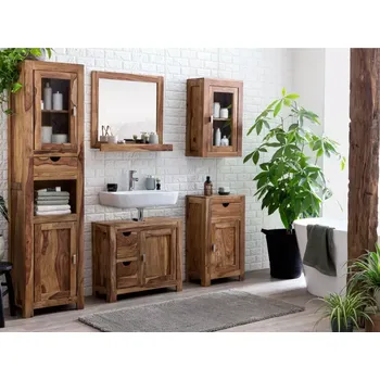 Koupelnový nábytek Masivní koupelnový set Lagos, 5dílný, palisandr lakovaný, hnědý