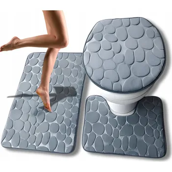 Koupelnová předložka Koupelnové předložky sada 3 kusů proti skluzu savé do koupelny a na WC šedá 50 x 80, 50 x 40 cm