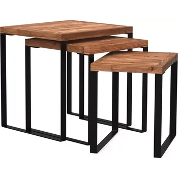 Konferenční stolek Sada 3 masivních konferenčních stolků Sydney z akácie, lakovaná, hnědá