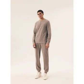 Pánské pyžamo Henderson Pánské pyžamo bavlněné s dlouhým rukávem Desert 42638 šedé XL