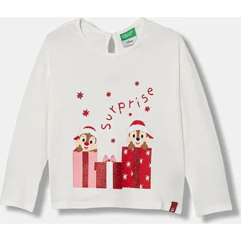 Dětské bavlněné tričko s dlouhým rukávem United Colors of Benetton 3ATNG10L1.P.Seasonal bílá 00X, vel. 110