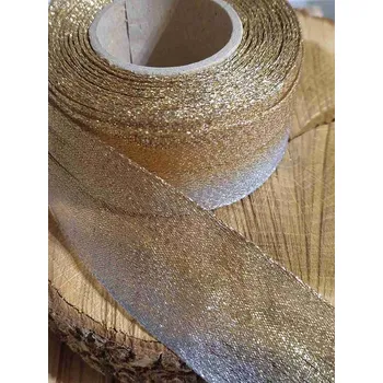 Stuha Plátnová stuha s drátem šíře 38 mm 5 metrů barva stříbrná zlatá