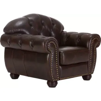 Křeslo Masivní křeslo Chesterfield Hereford z pravé kůže, hnědé – 112×96×94 cm