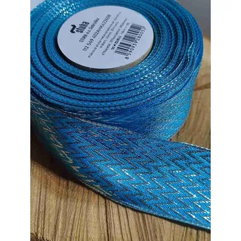 Stuha Plátnová stuha s drátem šíře 37 mm 5 metrů barva tyrkys stříbrná