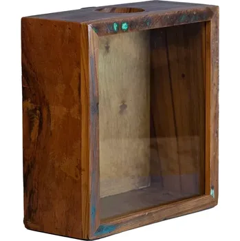 police Masivní závěsná police Korkový box z recyklovaného dřeva, lakovaná, hnědá / více barev