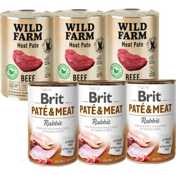 BRIT PATE & MEAT RABBIT 3x400g + Wild Farm Pate Beef 3x400g
