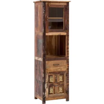 Koupelnový nábytek Masivní koupelnová vysoká skříňka Sumana z recyklovaného dřeva, lakovaná, hnědá – 50×40×180 cm