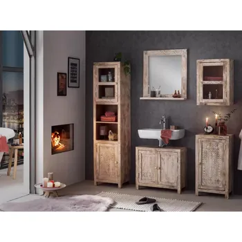 Koupelnový nábytek Masivní sada koupelnového nábytku Bitna z mangového dřeva, lakovaná, přírodní barva