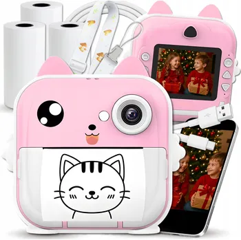 Digitální fotoaparát DĚTSKÝ DIGITÁLNÍ FOTOAPARÁT S OKAMŽITÝM TISKEM DRUKUŚ MINI + 3 ROLKY PAPÍRU