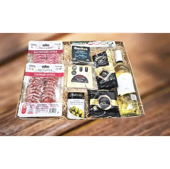 Dárkový potravinový koš Satisfied s.r.o. - Luxusní dárkový set – Víno, sýry, uzeniny & delikatesy ze Sicílie a Španělska