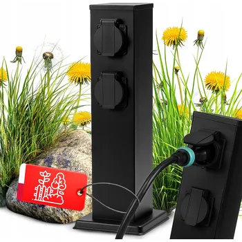 Elektrická zásuvka ELEKTRICKÝ ZAHRADNÍ SLOUPEK VODOTĚSNÝ 4X ZÁSUVKA IP44 230V ČERNÝ PREMIUM
