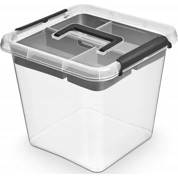 Úložný box Krabice s víkem černá, odstíny šedé a stříbrné, průhledný