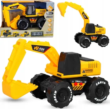 autíčko Mini bagr hračka, nakladač, svítí, hraje, stavební auto, 15,5 cm