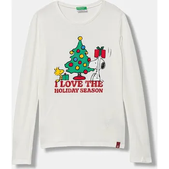 Chlapecké tričko Dětské bavlněné tričko s dlouhým rukávem United Colors of Benetton 3ATNC10RJ.G.Seasonal bílá 00X, vel. 140