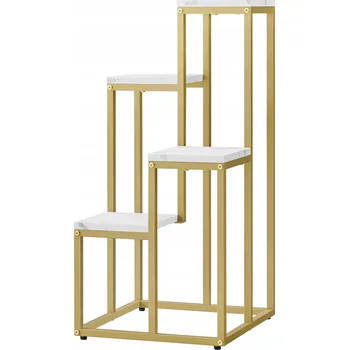 Stojan na květiny REGÁL DRŽÁK NA KVĚTINÁČ 4 POLICE STOJAN NA ROSTLINY KVĚTINY 71 CM MRAMOR / NOHY ZLATÉ