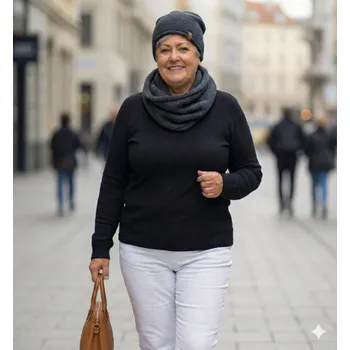 Čepice Dámský pletený set tmavě šedý