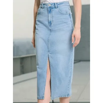 Oblečení a móda Sinsay - Džínová midi sukně s&nbsp;rozparkem - modrá - 880EV-50J - 880EV-50J-34