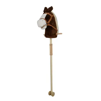 Hračka pro nejmenší Hnědý kůň na tyči 95 cm, se zvukem koně. S kolečky, odnímatelná dřevěná tyč