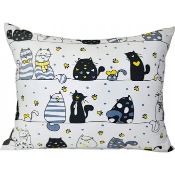 Povlak na dekorativní polštářek Povlak 50x70 Dětský bavlněný Šílené kočky Žlutý Oboustranný