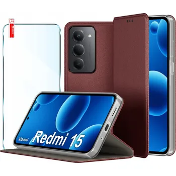 Pouzdro na mobilní telefon Pouzdro Kožené uzavíratelné MAGNETICKÉ POUZDRO pro Xiaomi Redmi 15 4G | 5G + SKLO