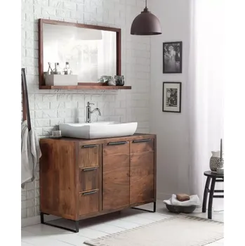 Koupelnový nábytek Masivní koupelnová sestava Sydney Dark I z akáciového dřeva, lakovaná, hnědá