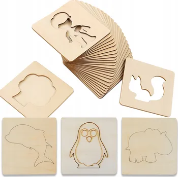 Dřevěná hračka DŘEVĚNÉ MONTESSORI ŠABLONY, ŠABLONY NA KRESLENÍ PRO DĚTI, VZORY 20 KS