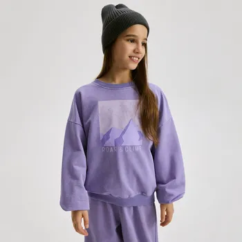 Dívčí mikina Reserved - Bavlněná košilka s potiskem - fialová - 509EG-45X - 509EG-45X-146