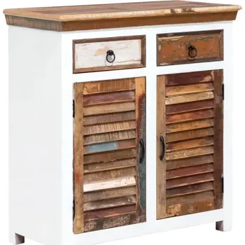 Komoda Masivní 2-dveřová komoda Perth z recyklovaného tvrdého dřeva, lakovaná, bílá/barevná – 90×42×95 cm