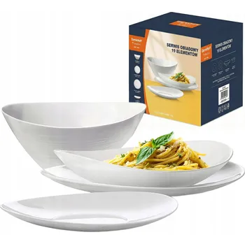 Talíř Kompletní sada jídelní servis talíře 19 dílů pro 6 osob bílé s mísou