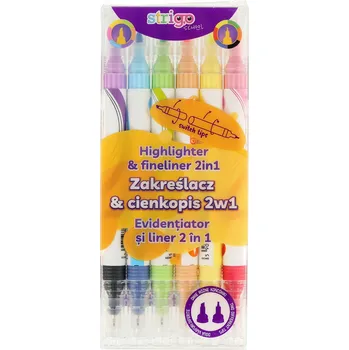 ZVÝRAZŇOVAČ A LINER 2v1 STRIGO 6 BAREV ŠKOLNÍ OBOUSTRANNÝ