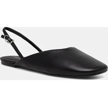 Dámské baleríny Kožené baleríny Calvin Klein OBLIQUE BALLERINA SLINGBACK LTH černá barva, s odkrytou patou, HW0HW02852 99X, EUR 37