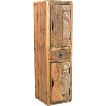 Koupelnový nábytek Masivní koupelnová skříňka Kalkata z recyklovaného dřeva, lakovaná, vícebarevná – 35×35×125 cm