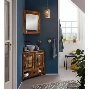 Koupelnový nábytek Masivní koupelnová rohová sestava Sumana z recyklovaného dřeva, lakovaná