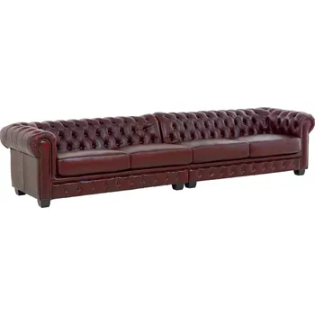 Pohovka Masivní Chesterfield pohovka, pravá kůže, starožitná červená – 352×100×72 cm